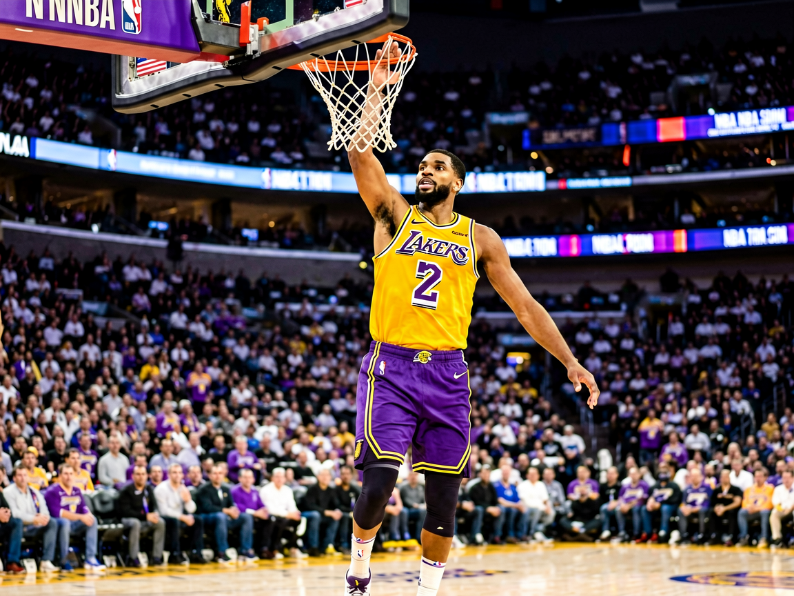 NBA常规赛湖人队詹姆斯精彩扣篮瞬间